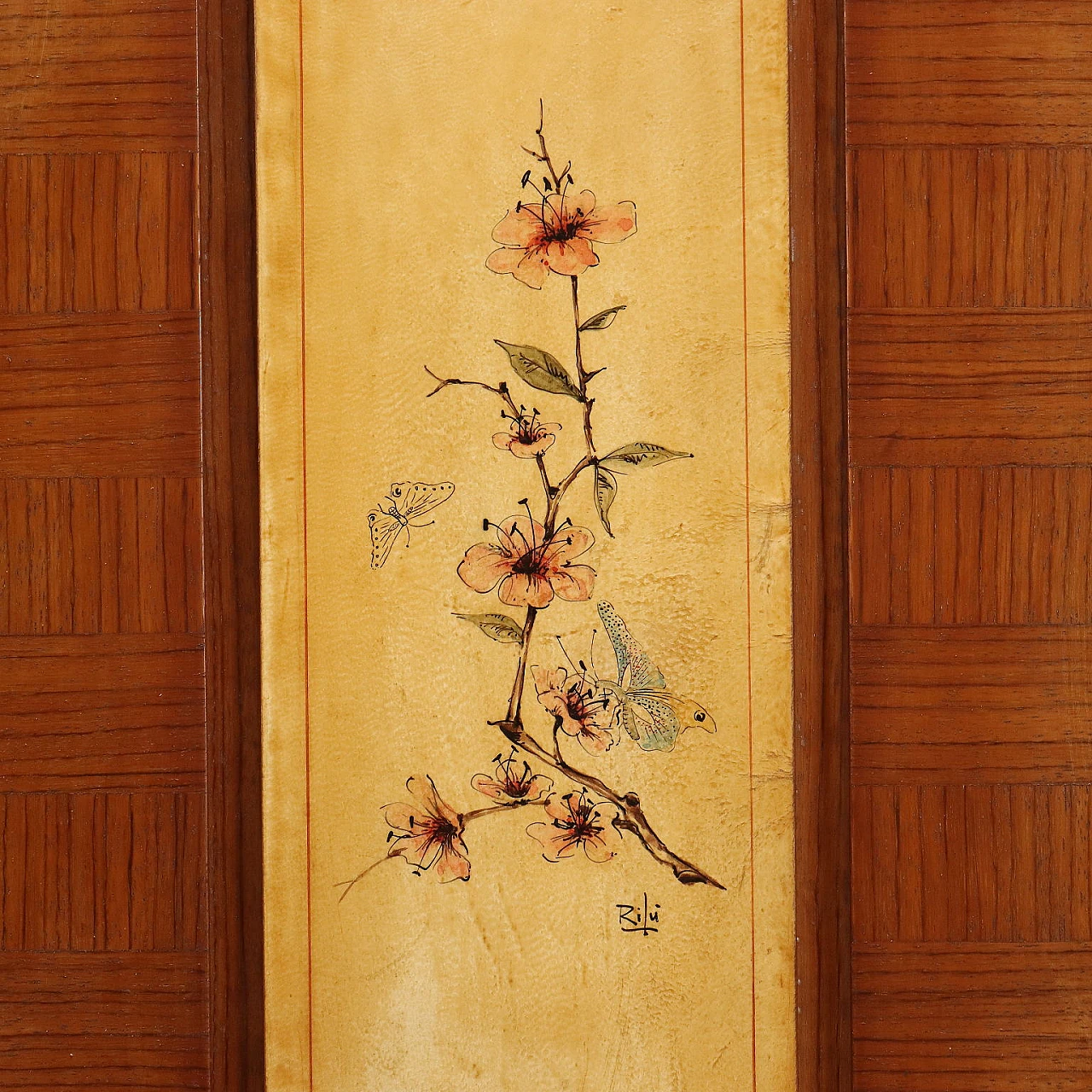 Oak veneered & decorated parchment sideboard by M. Cantù, 1950s 7