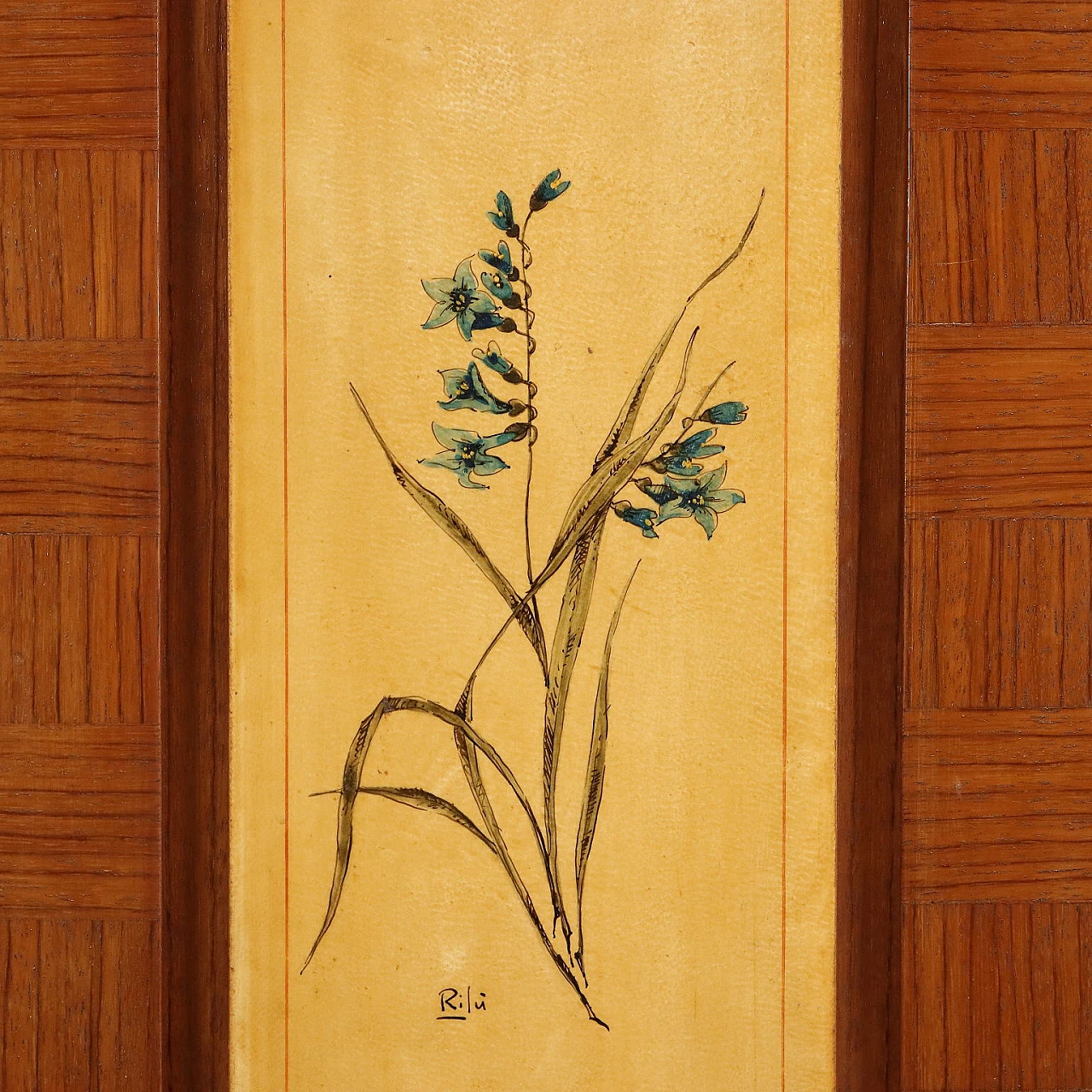 Oak veneered & decorated parchment sideboard by M. Cantù, 1950s 8