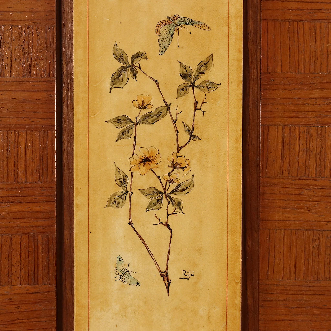 Oak veneered & decorated parchment sideboard by M. Cantù, 1950s 9