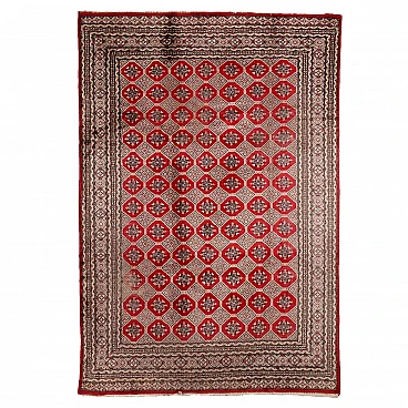 Tappeto Bukhara rosso a nodo fine in cotone e lana