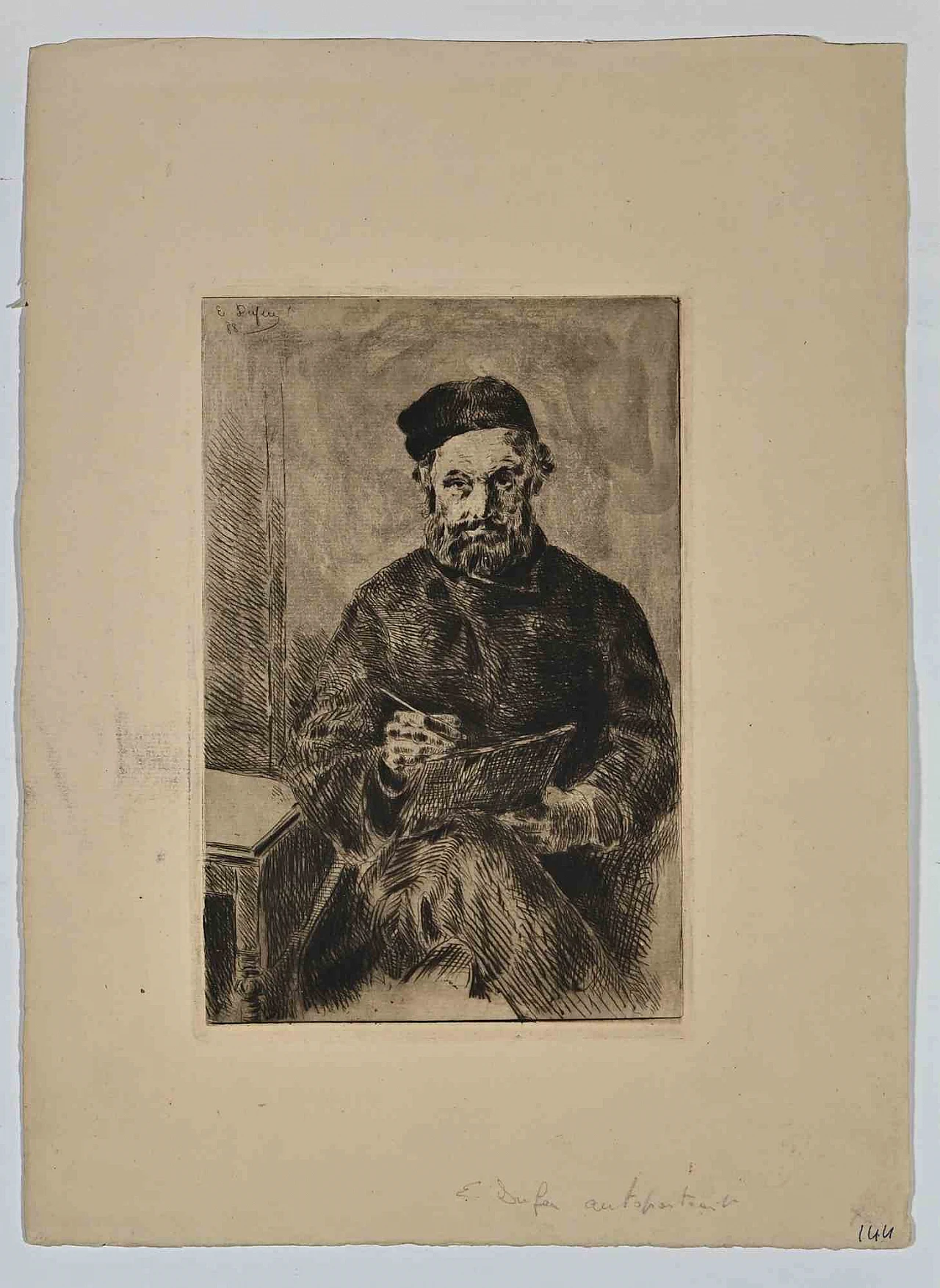 Edouard Dufeu, Self-Portrait, Etching  19th century 1