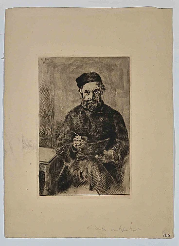 Edouard Dufeu, Self-Portrait, Etching  19th century