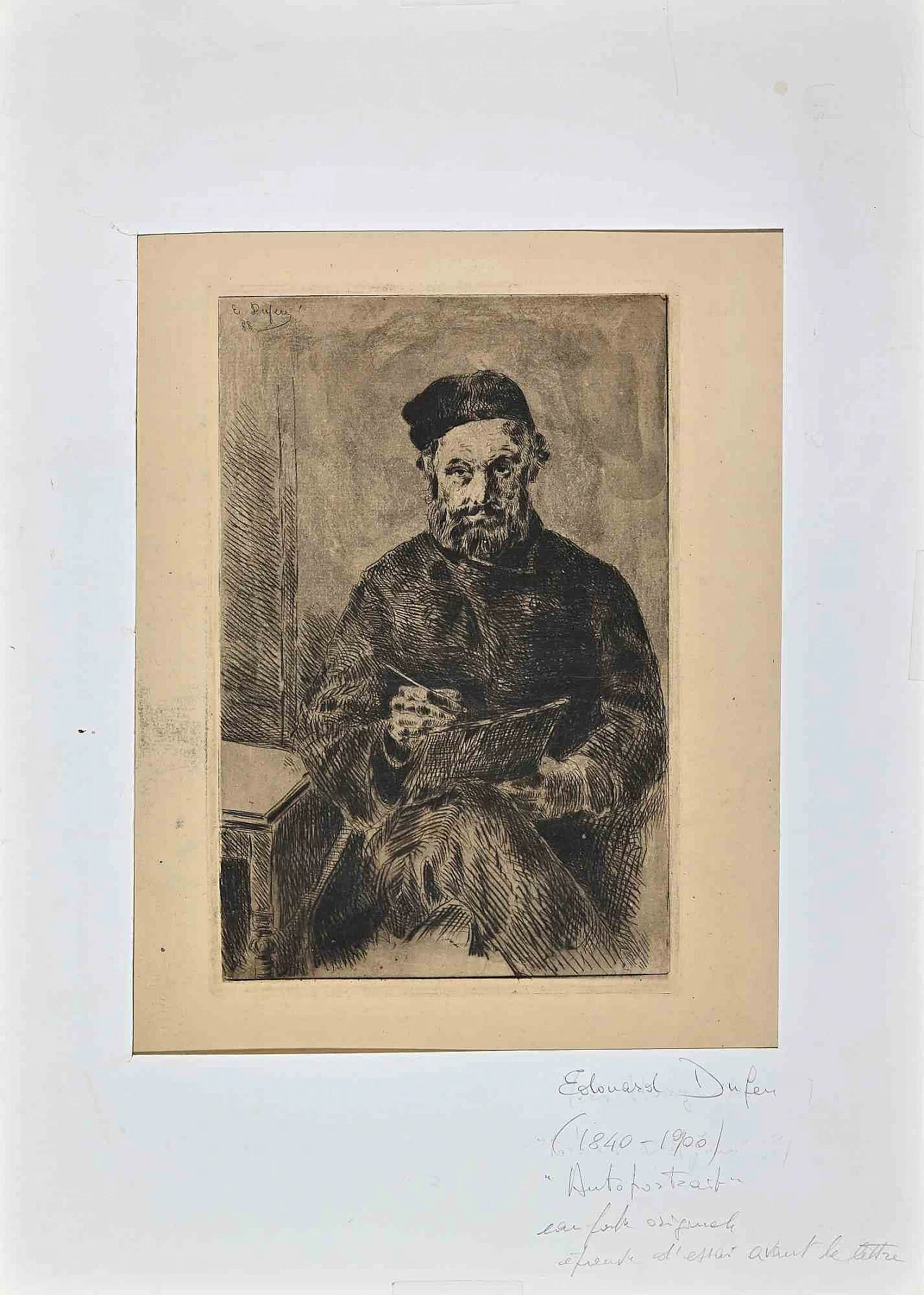 Edouard Dufeu, Self-Portrait, Etching  19th century 2