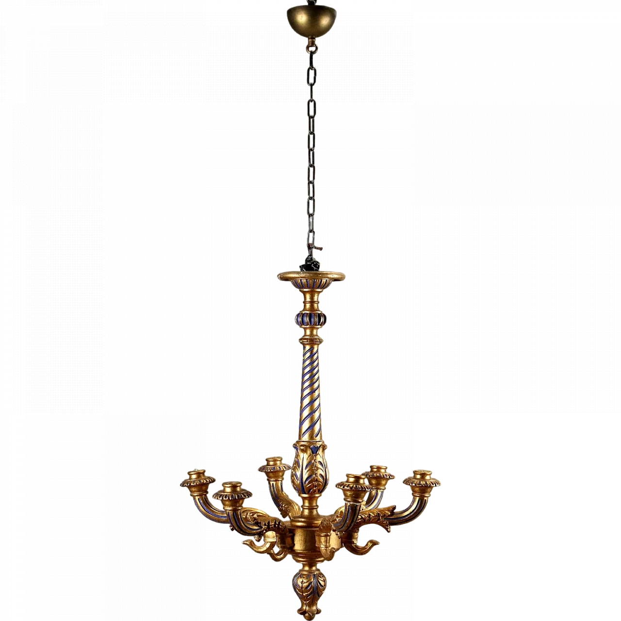 Neoclassical style chandelier in carved, gilded and painted wood 11