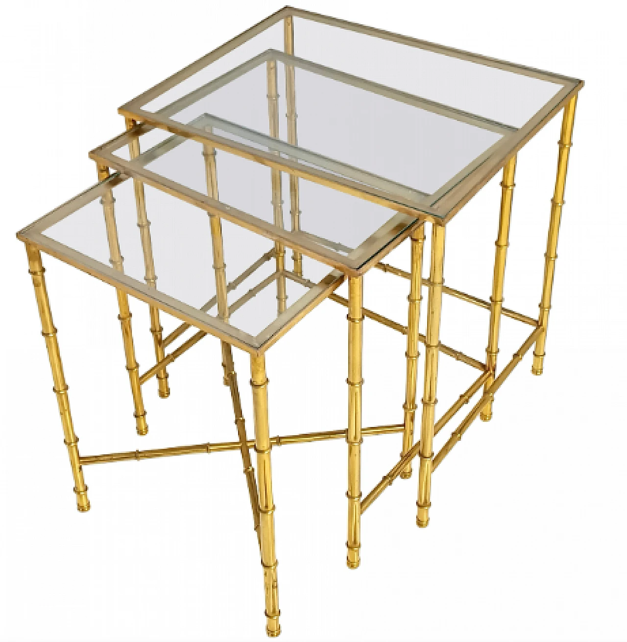 3 Nesting tables in brass and glass in the style of J. Adnet, 1960s 13