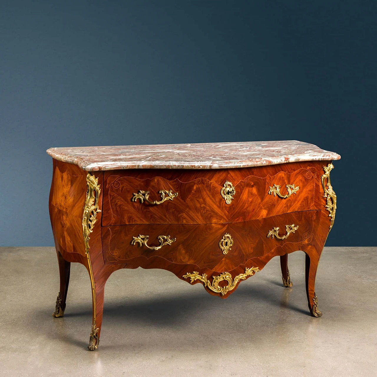 Commode a due cassetti in bois de rose, marmo e bronzo dorato, '700 3