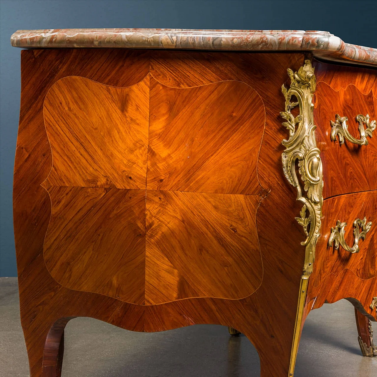 Commode a due cassetti in bois de rose, marmo e bronzo dorato, '700 4