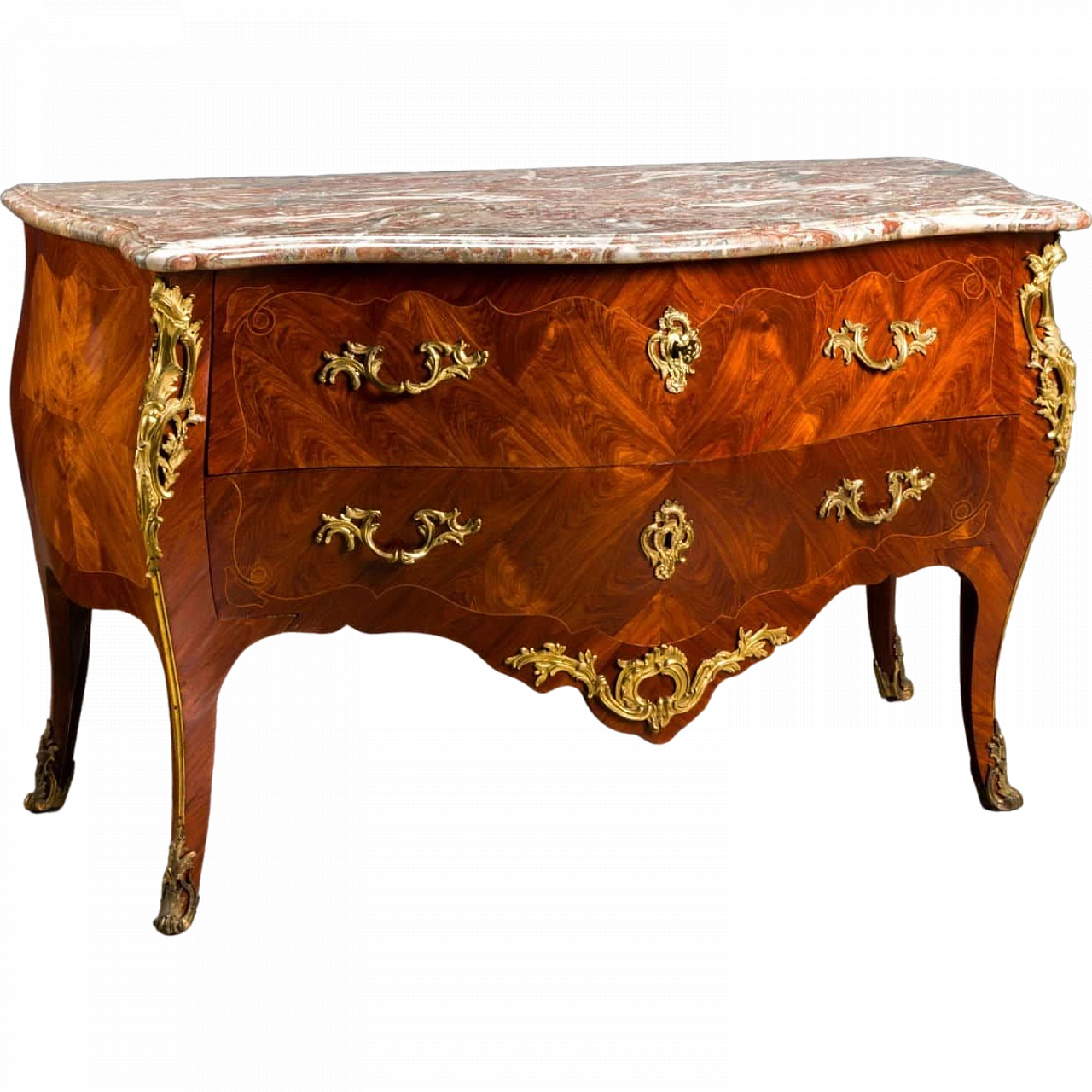 Commode a due cassetti in bois de rose, marmo e bronzo dorato, '700 10