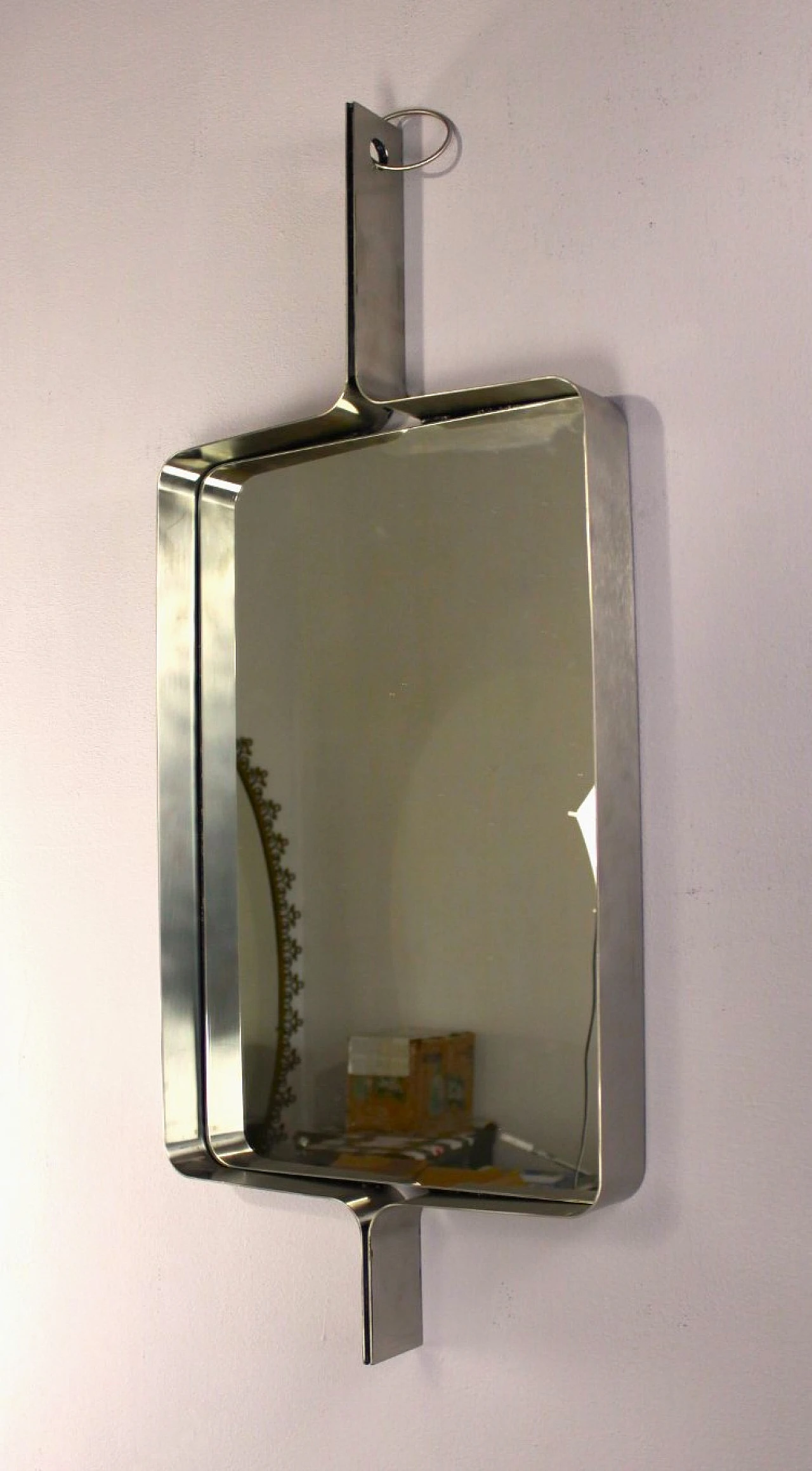 Rectangular brushed steel mirror by Xavier Feal, 1970s 1