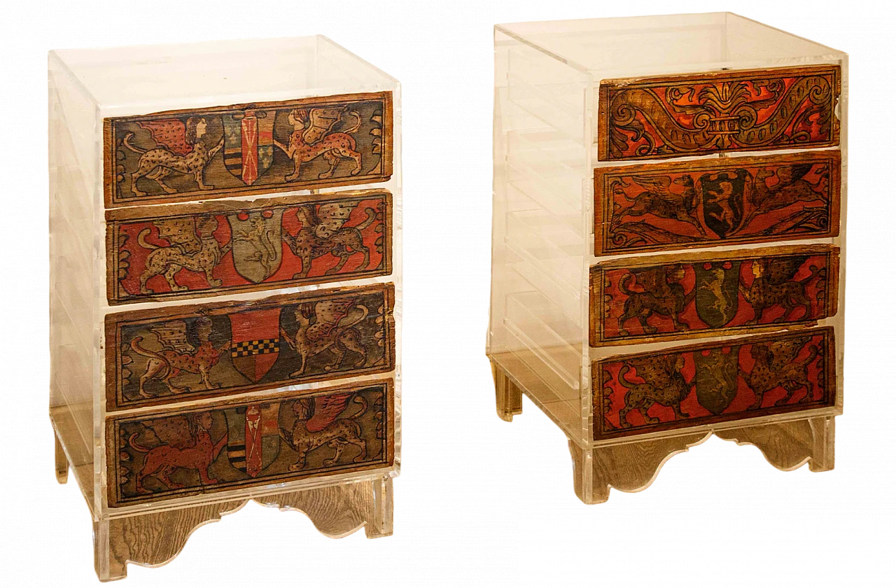 Pair of bedside tables with 15th-century heraldic panels 8