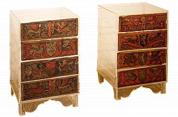 Pair of bedside tables with 15th-century heraldic panels
