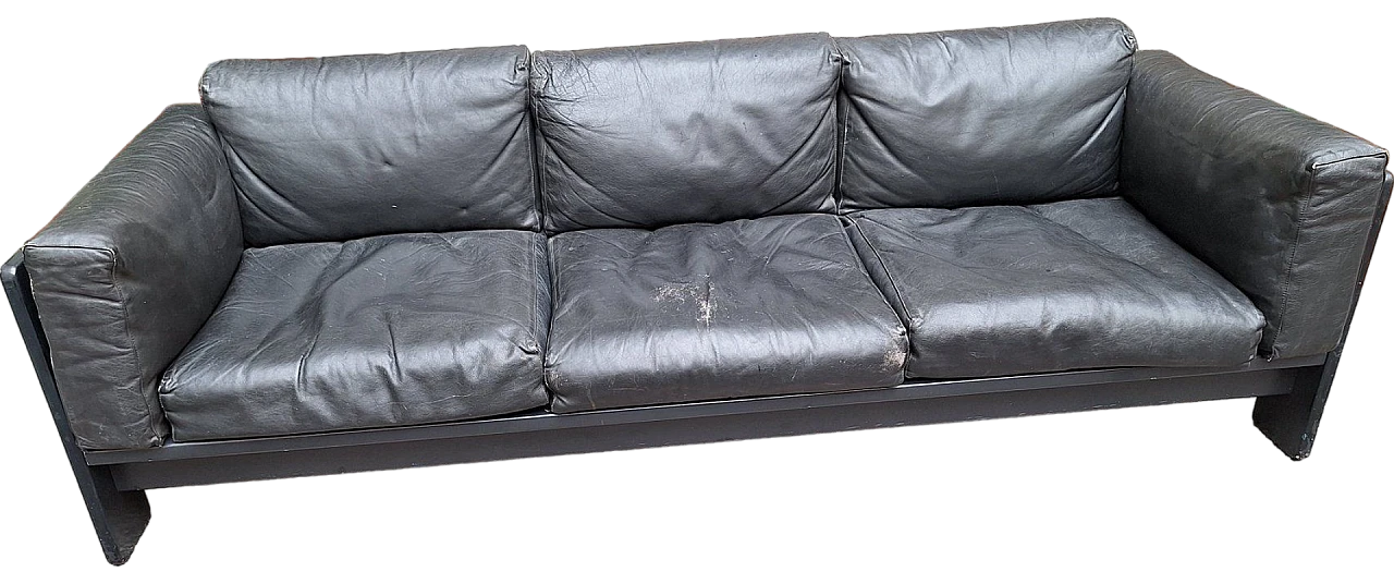 Bastiano sofa in black leather by Carlo Scarpa for Cassina, 1960s 7