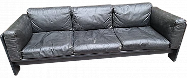 Bastiano sofa in black leather by Carlo Scarpa for Cassina, 1960s