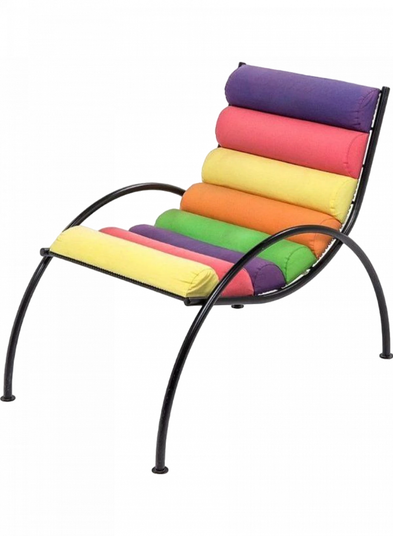 Black lacquered iron armchair with coloured fabric cylinders, 1980s 12