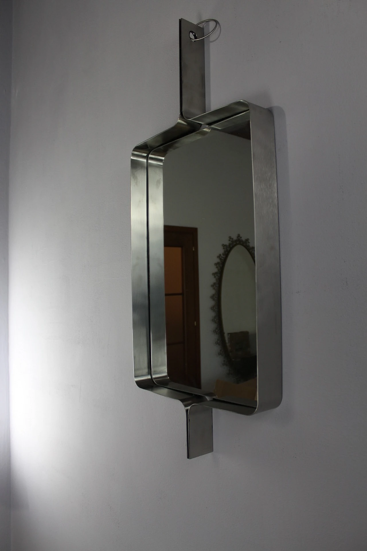 Rectangular brushed steel mirror by Xavier Feal, 1970s 20