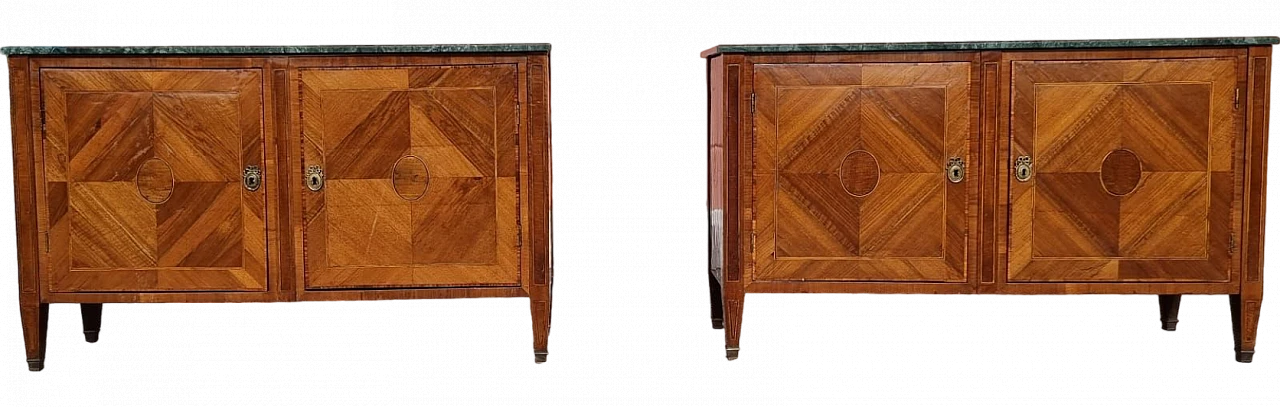 Pair of sideboards in walnut veneer & green marble tops, 18th century 9