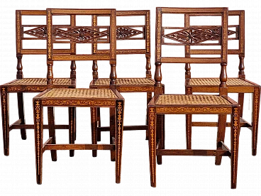 5 Louis XVI chairs in carved walnut with floral motifs, 18th century