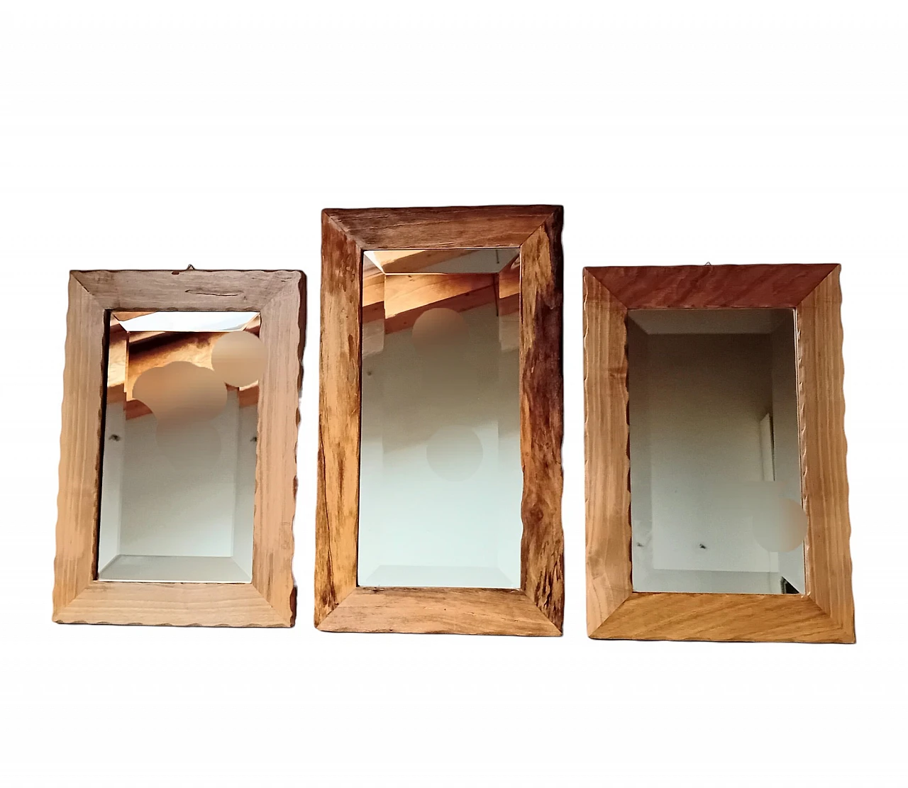 3 Mirrors with bevelled glass and carved wooden frame, 1980s 13