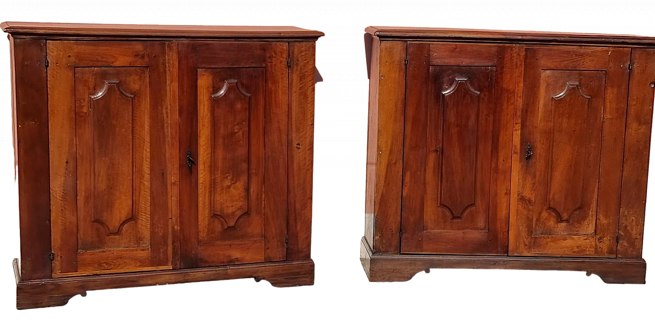 Pair of sideboards in walnut and fir wood with 2 doors, 17th century 10