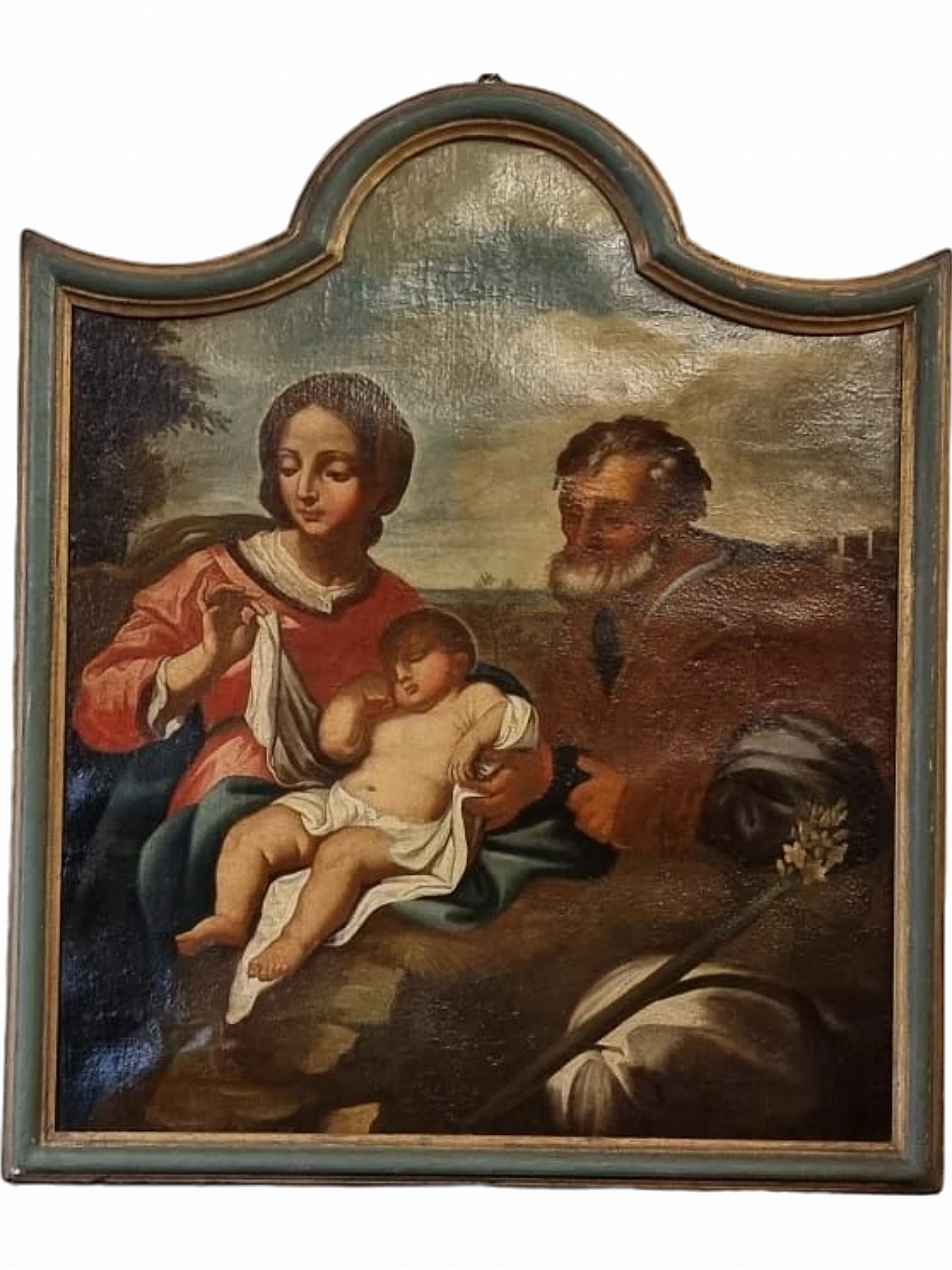 Painting of the Holy Family in gilded & lacquered frame, 17th century 6