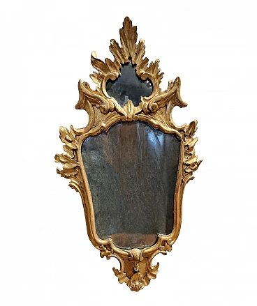 Mirror in carved & gilded wood with pure gold leaf, 18th century