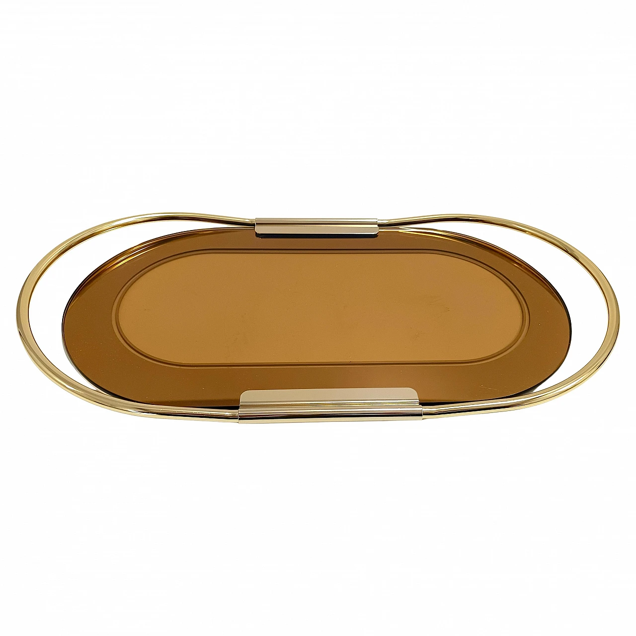 Oval metal and glass tray by Umberto Mascagni, 1970s 1