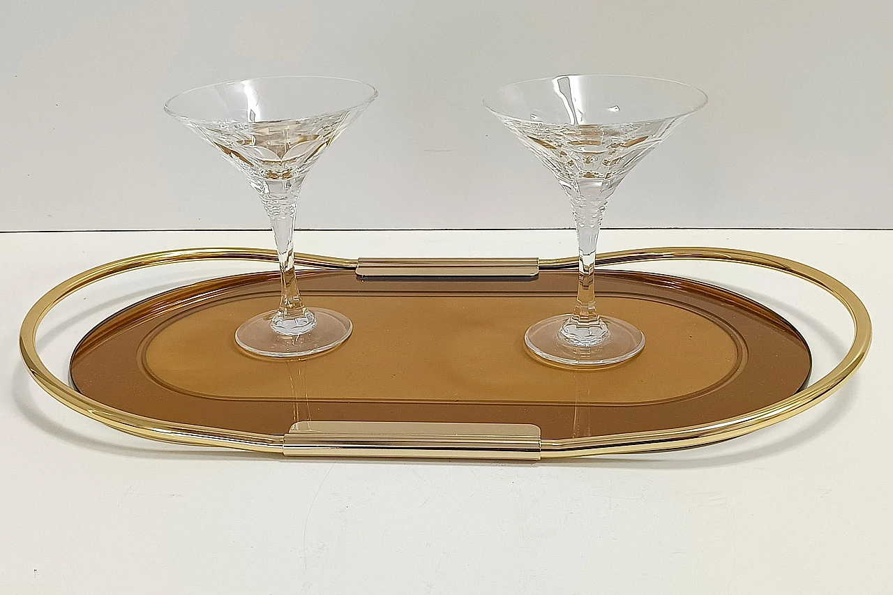 Oval metal and glass tray by Umberto Mascagni, 1970s 2