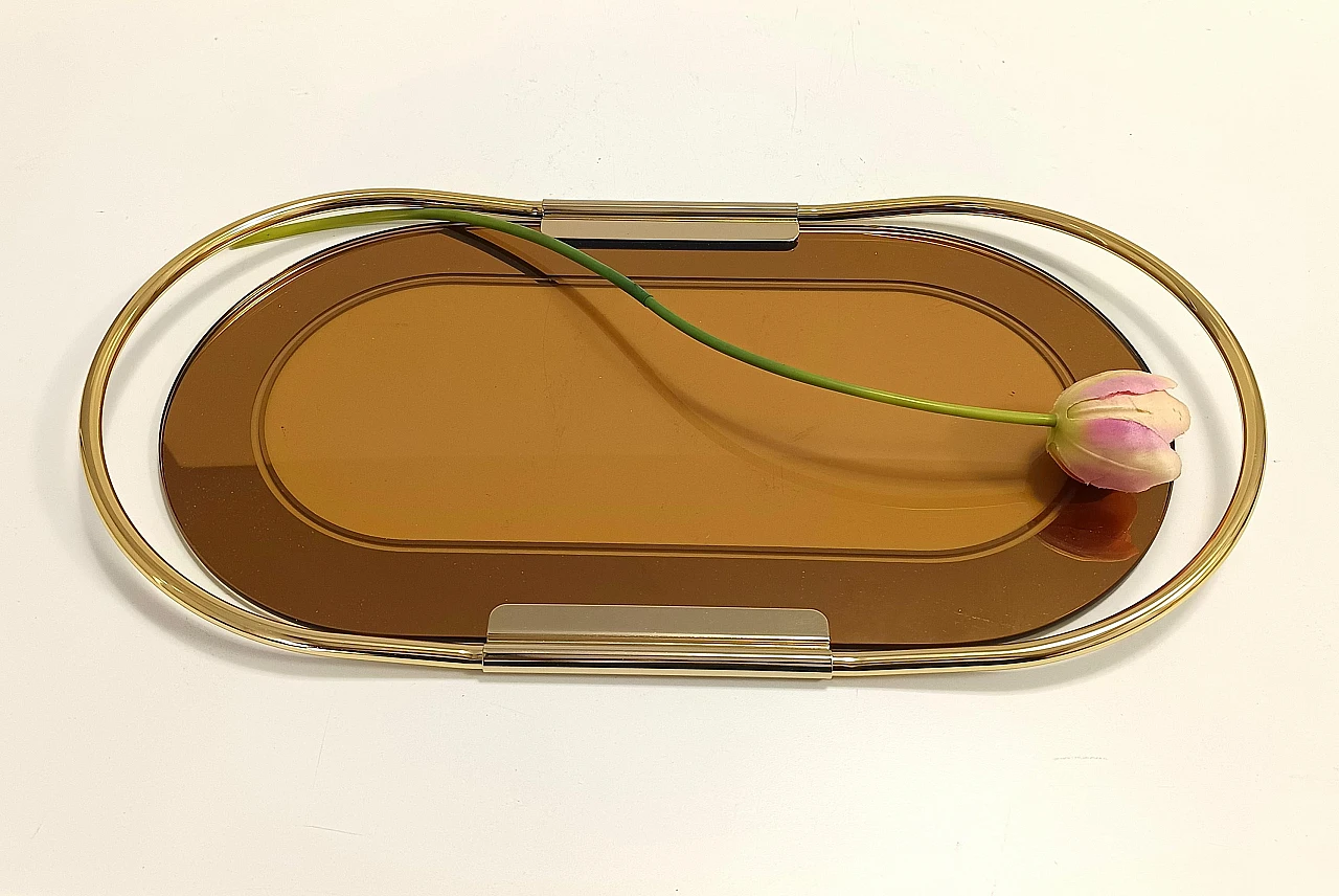 Oval metal and glass tray by Umberto Mascagni, 1970s 3