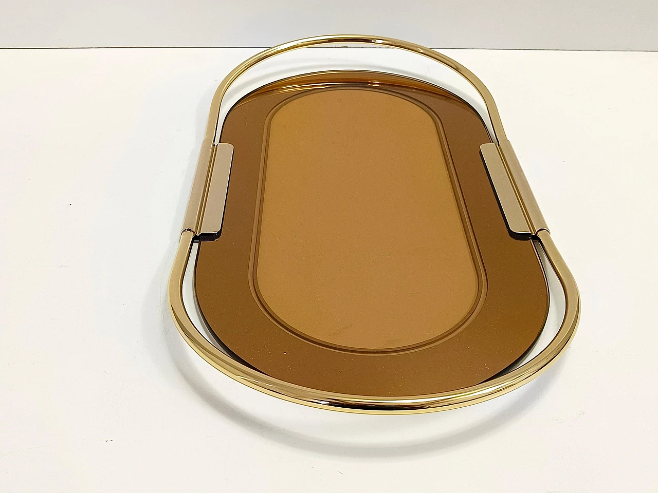 Oval metal and glass tray by Umberto Mascagni, 1970s 6