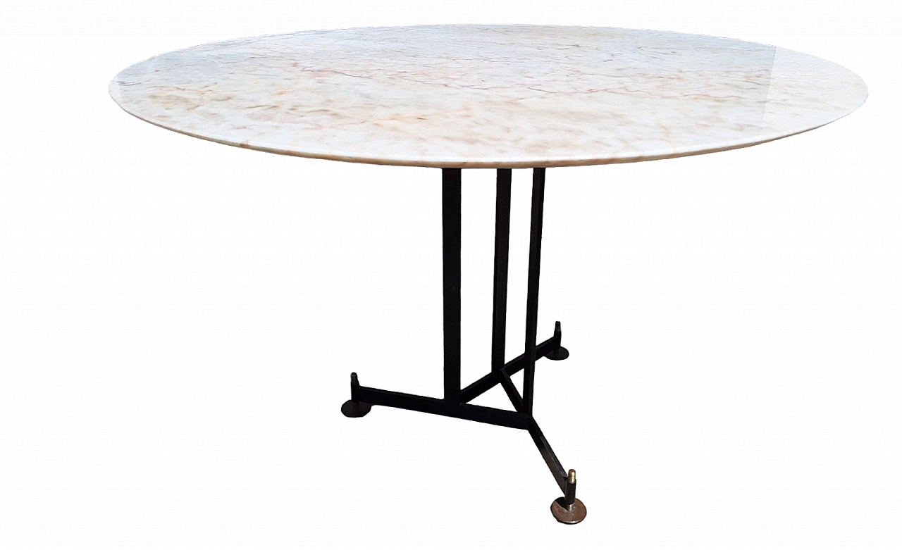 Round marble, iron and brass table, 1950s 6