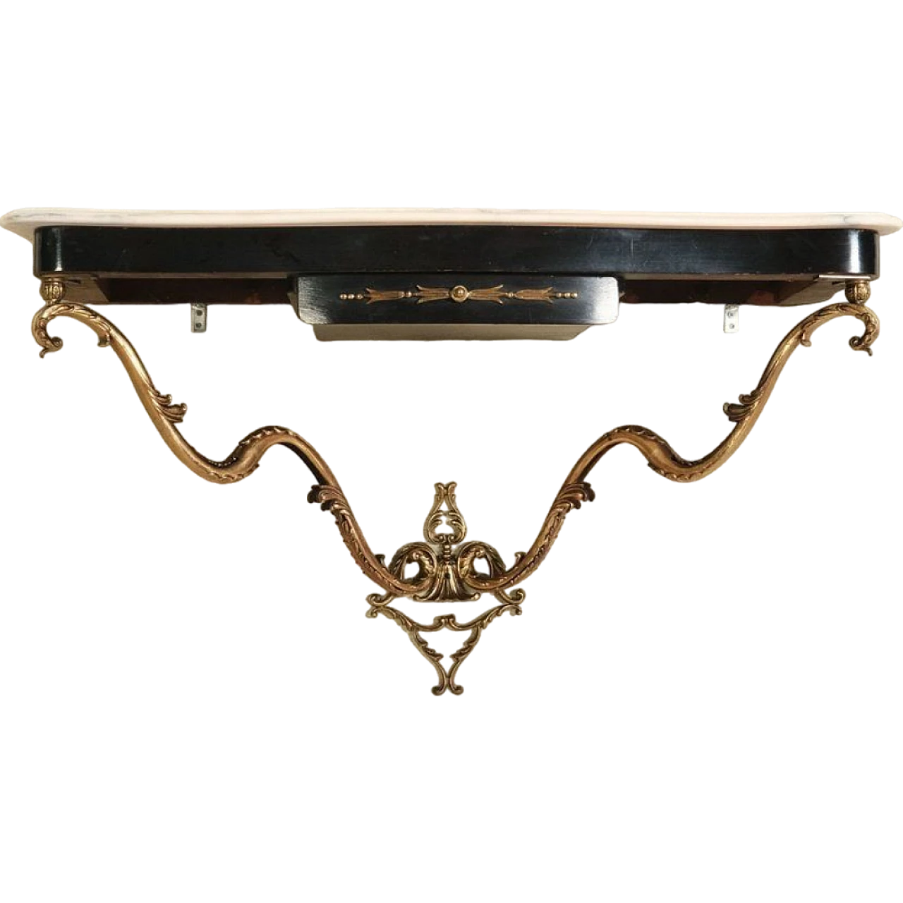 Marble, wood and metal hanging console with drawer, 1950s 19