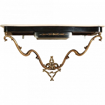 Marble, wood and metal hanging console with drawer, 1950s