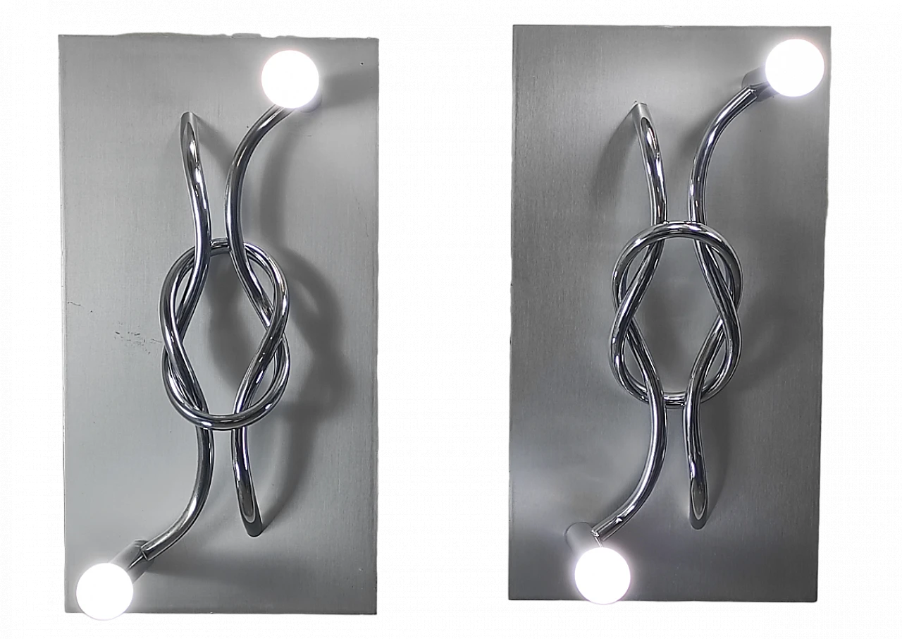 Pair of aluminium and chrome wall sconces by Giacomo Benevelli, 1970s 13