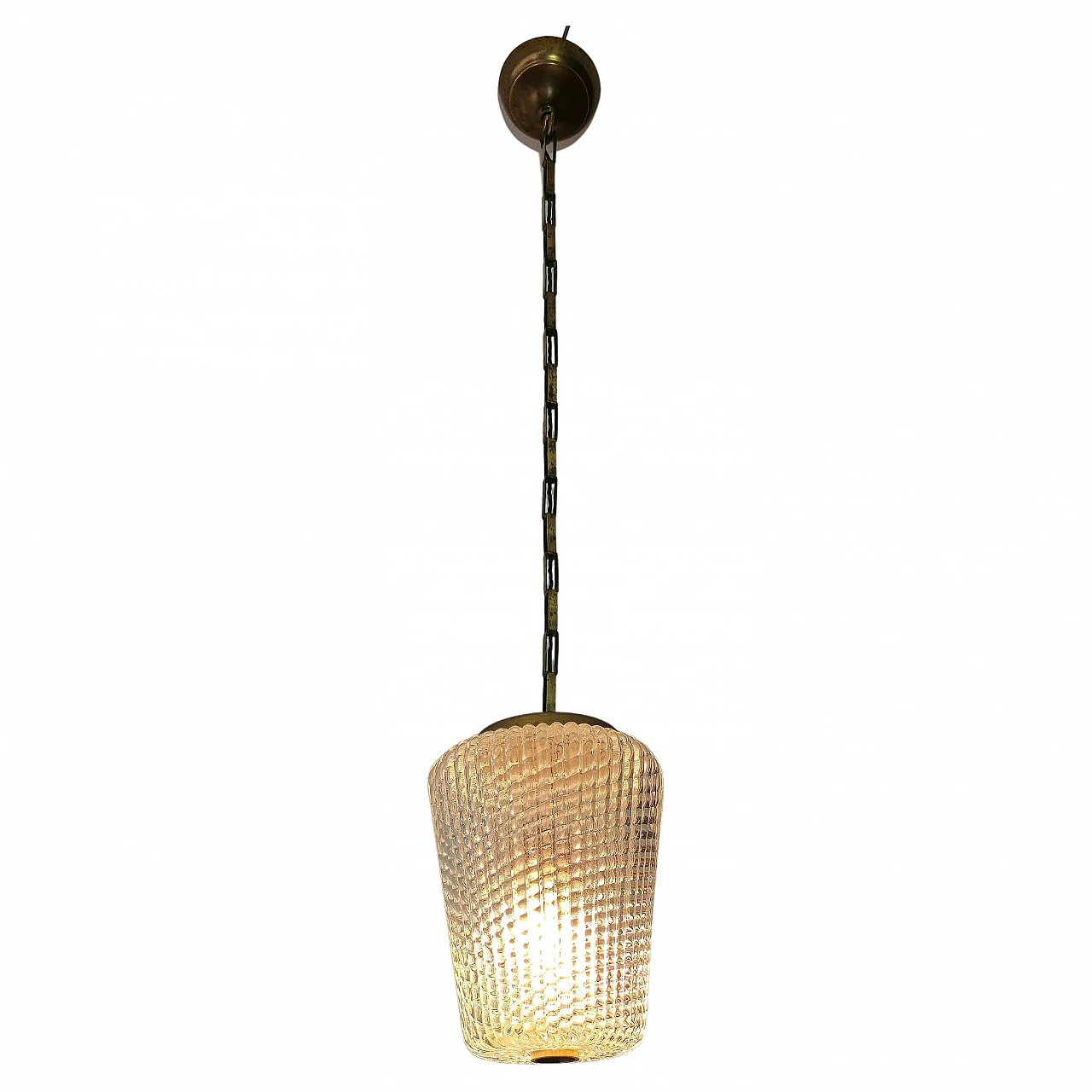 Glass and brass hanging lamp by Archimede Seguso, 1940s 1