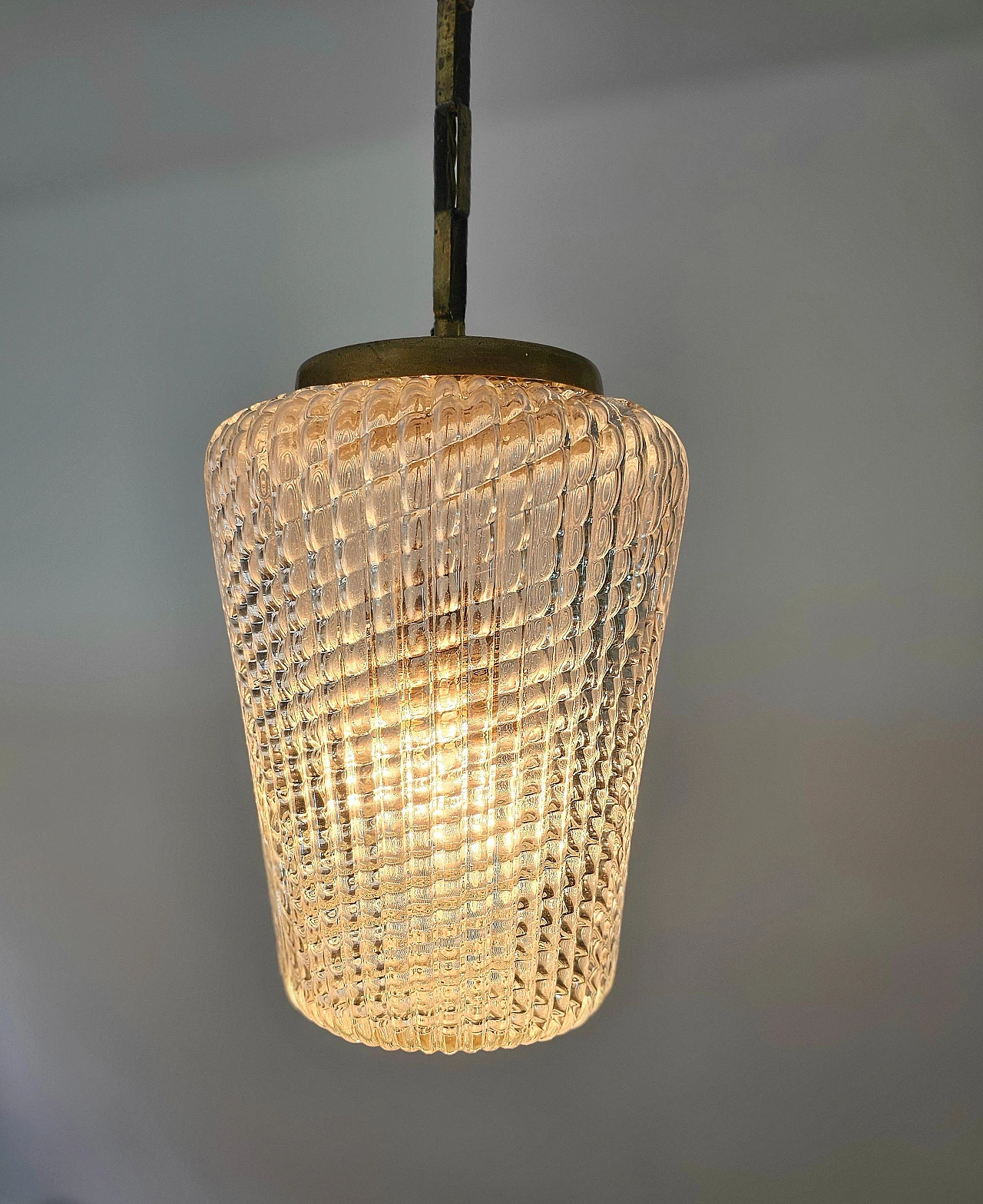 Glass and brass hanging lamp by Archimede Seguso, 1940s 2