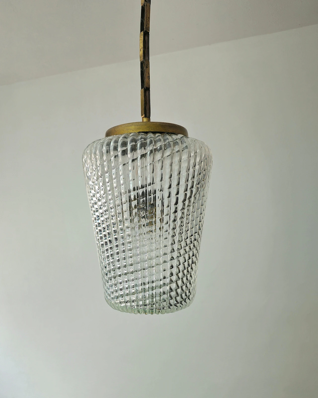 Glass and brass hanging lamp by Archimede Seguso, 1940s 3