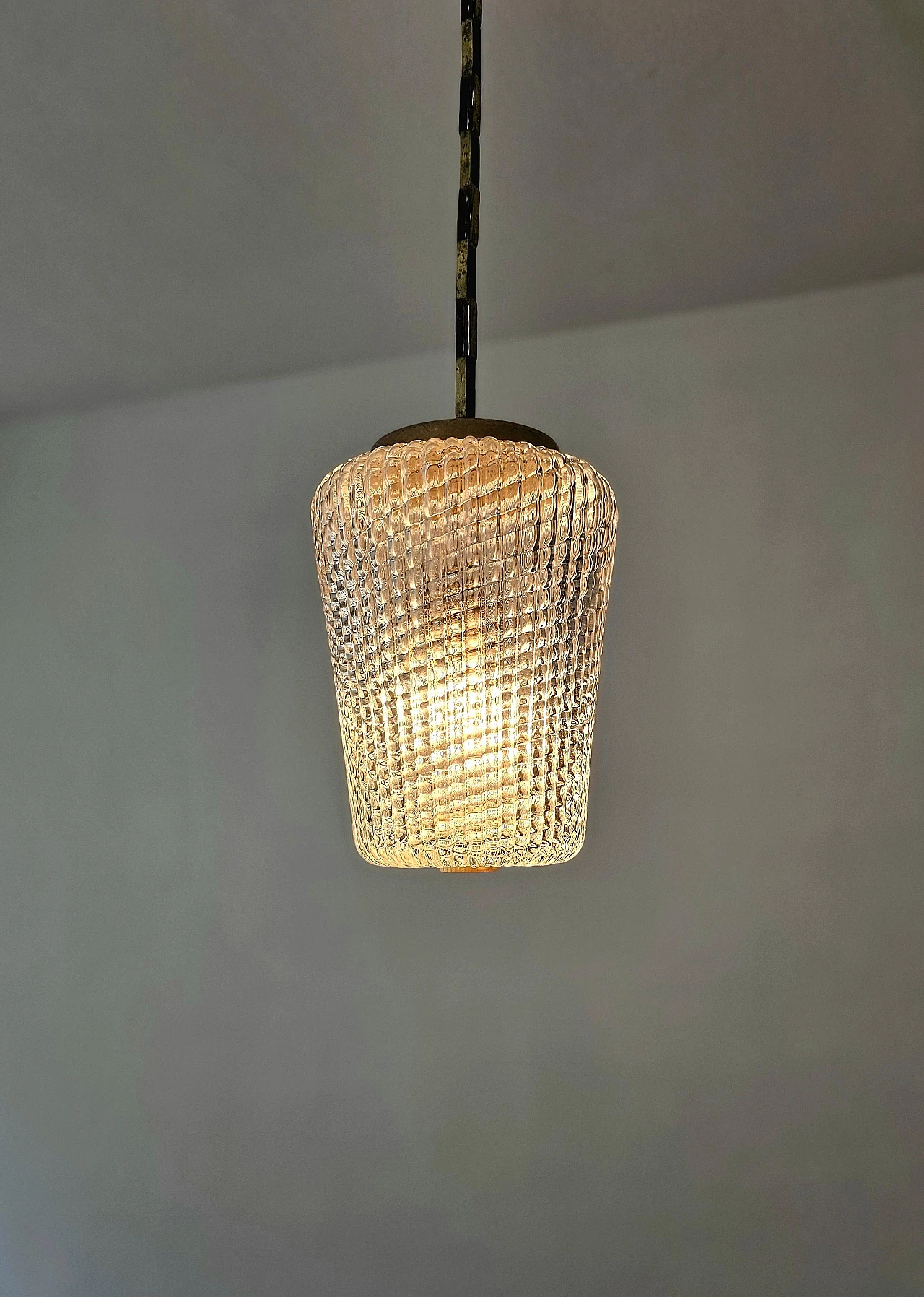 Glass and brass hanging lamp by Archimede Seguso, 1940s 4