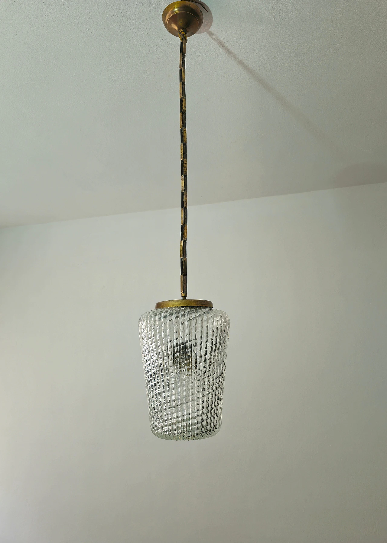 Lampada a sospensione in vetro e ottone di Archimede Seguso, anni '40 5