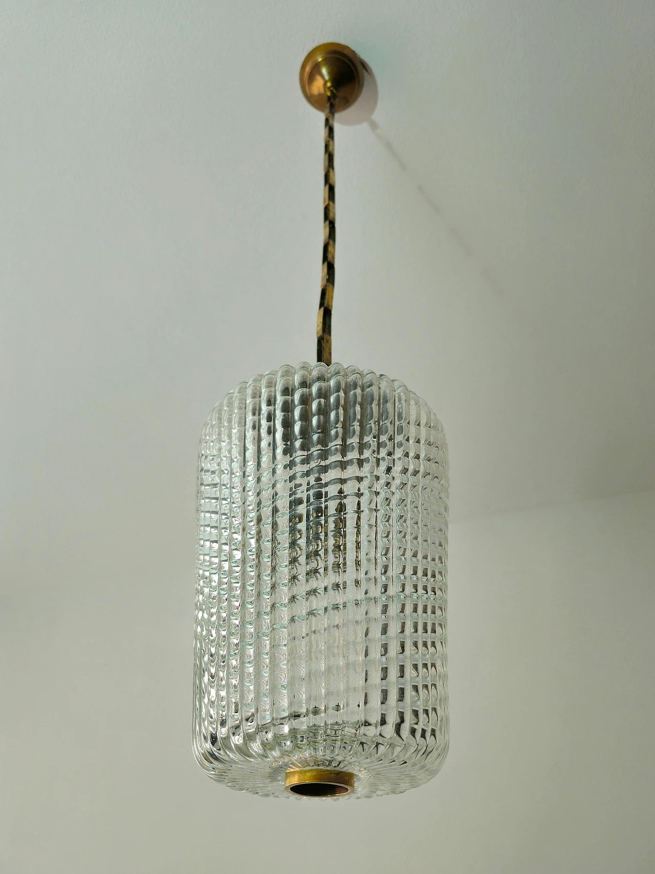 Glass and brass hanging lamp by Archimede Seguso, 1940s 9