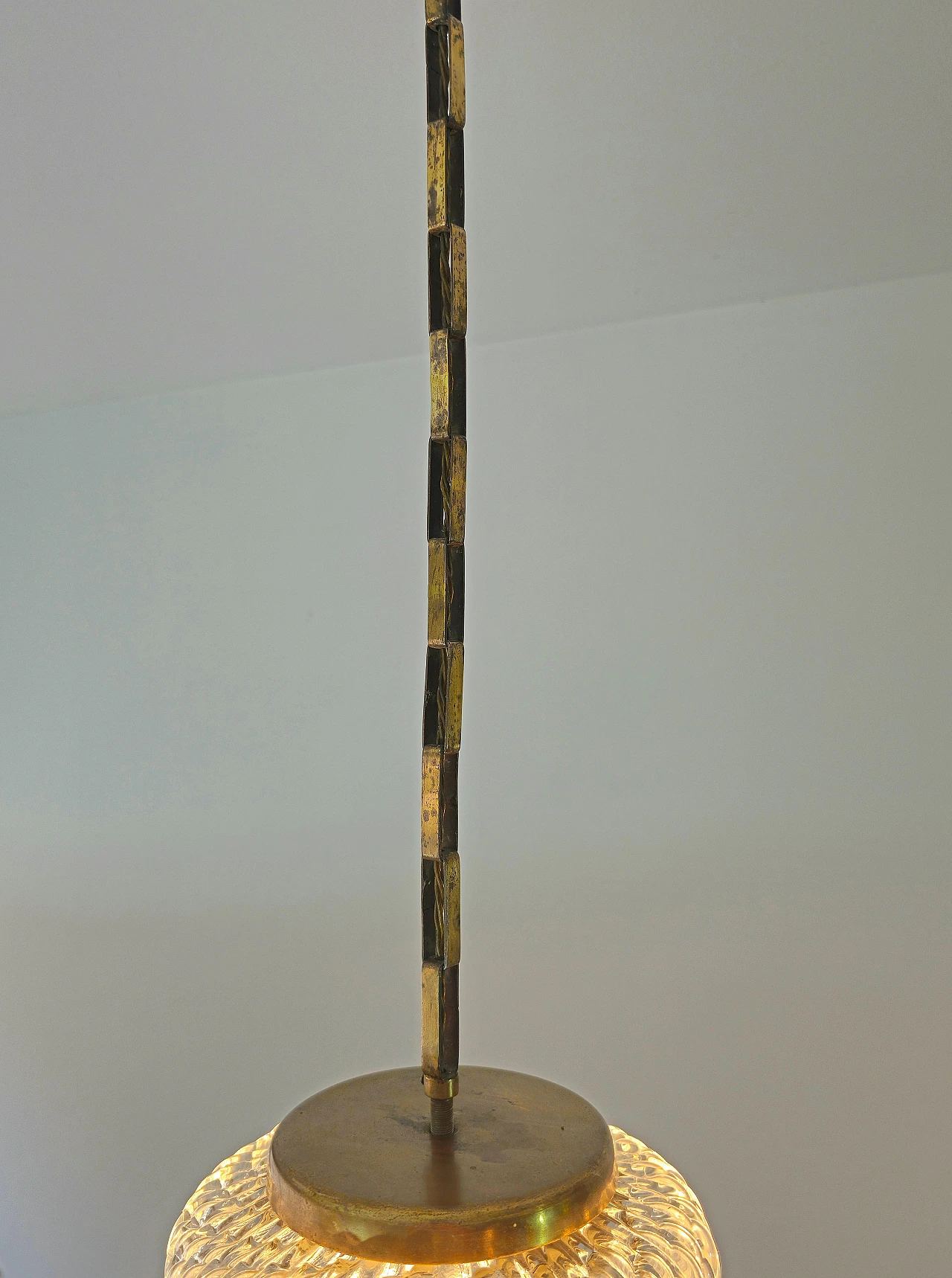 Lampada a sospensione in vetro e ottone di Archimede Seguso, anni '40 12