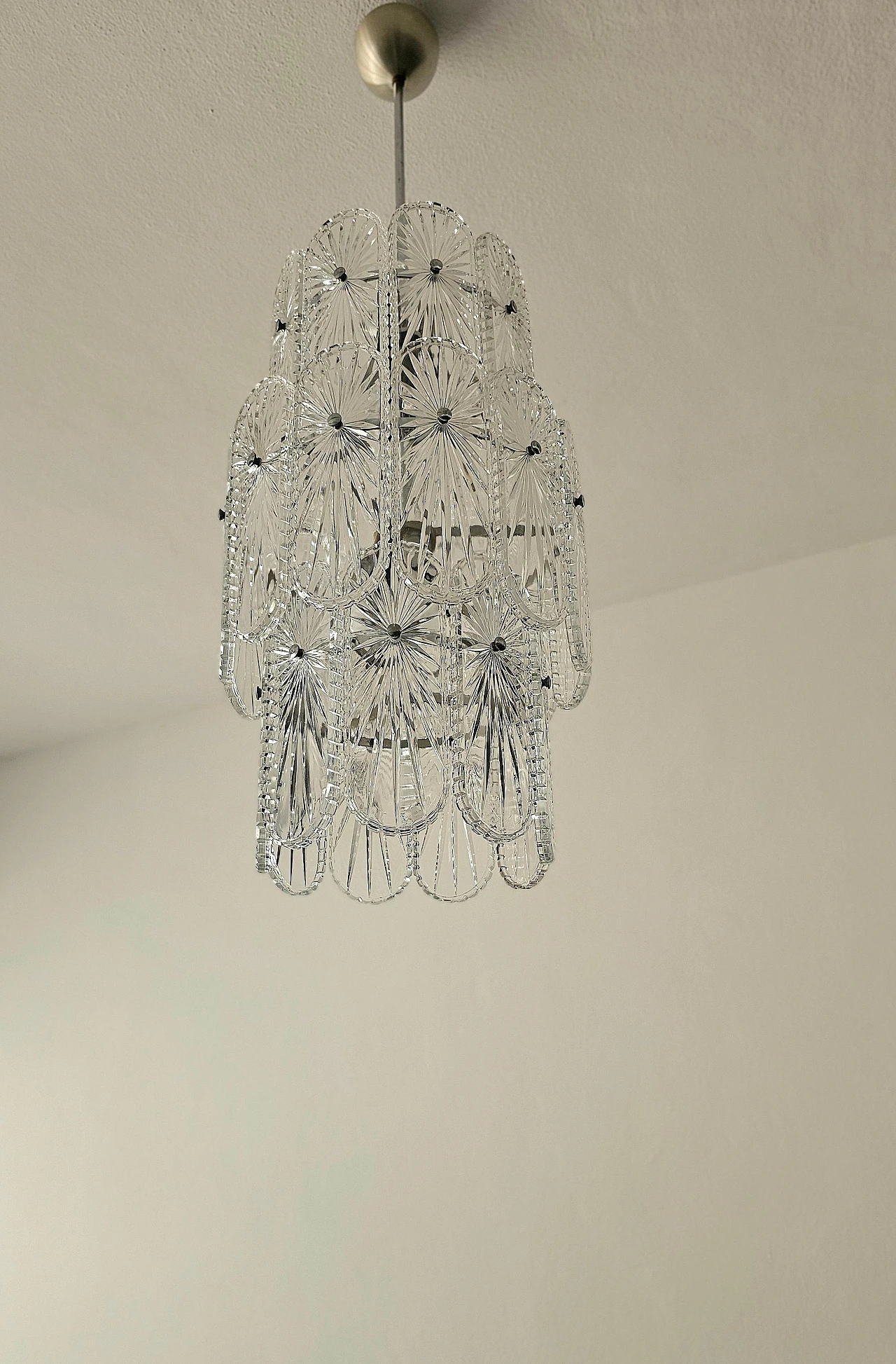 Crystal and chromed steel chandelier, 1960s 4