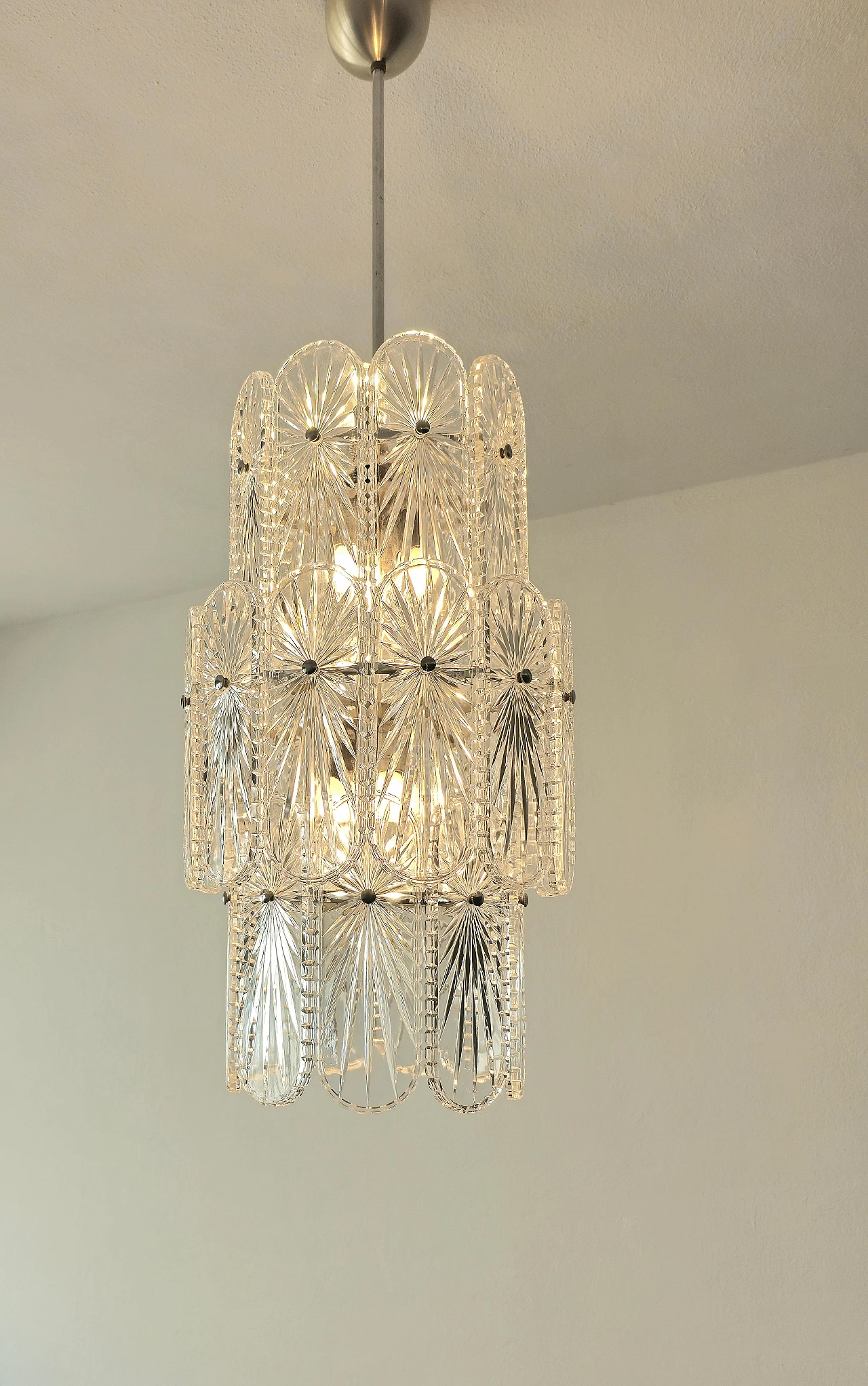 Crystal and chromed steel chandelier, 1960s 7