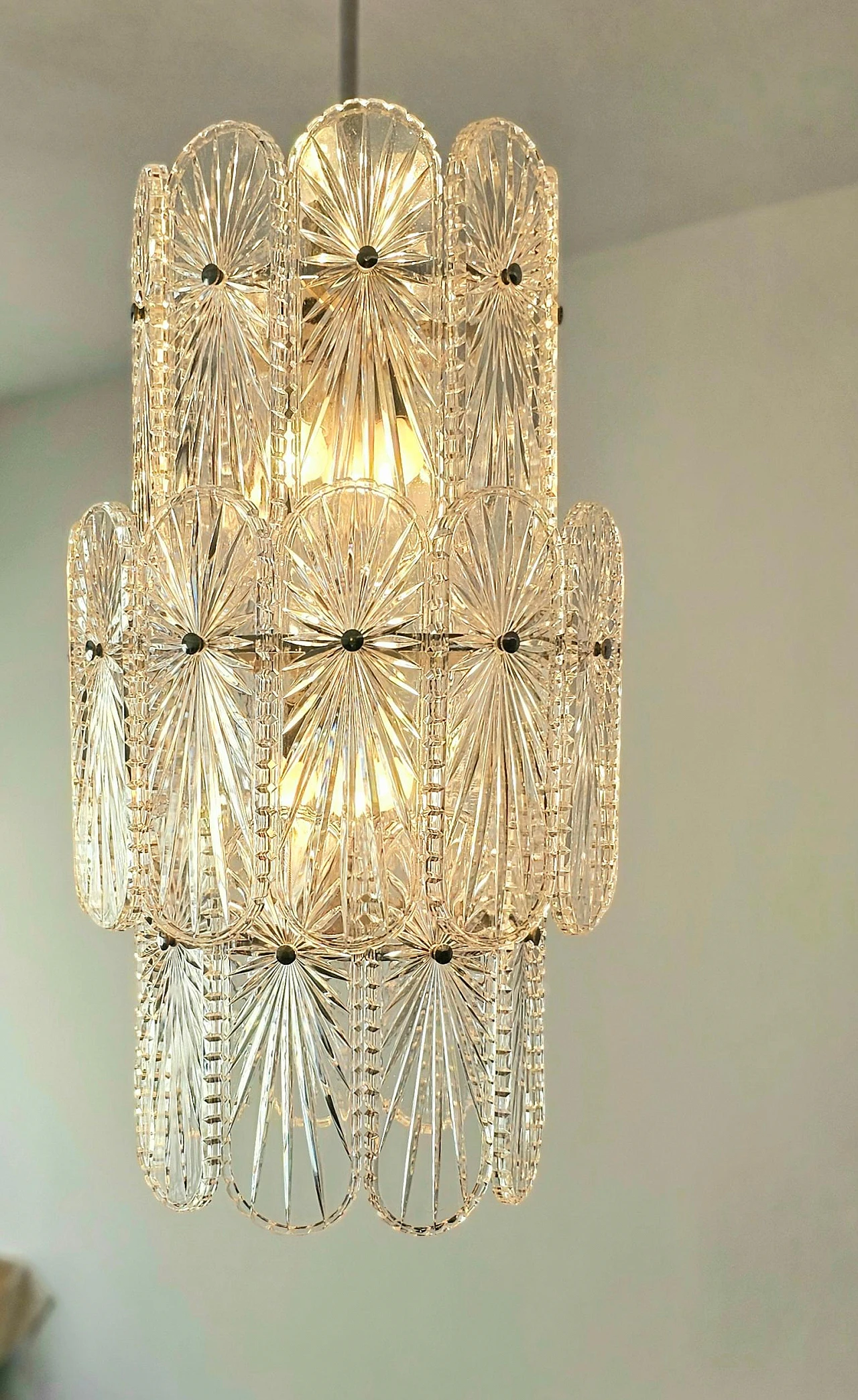 Crystal and chromed steel chandelier, 1960s 9