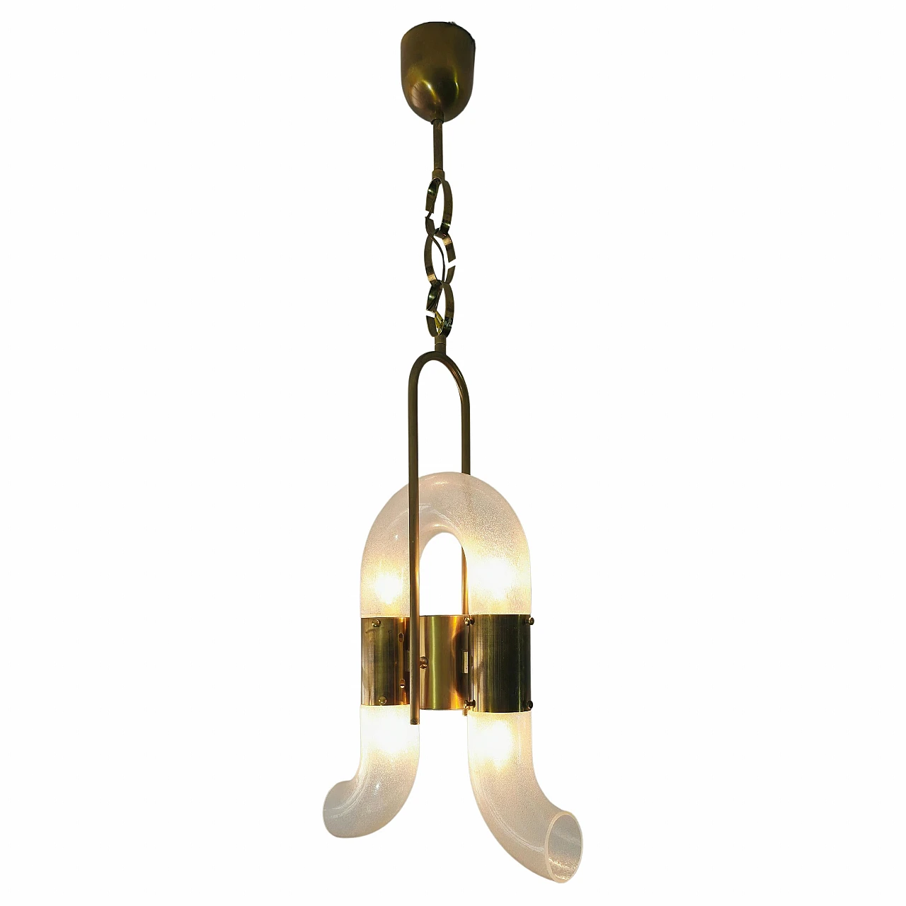 Pulegoso glass and brass chandelier by Carlo Nason, 1970s 1