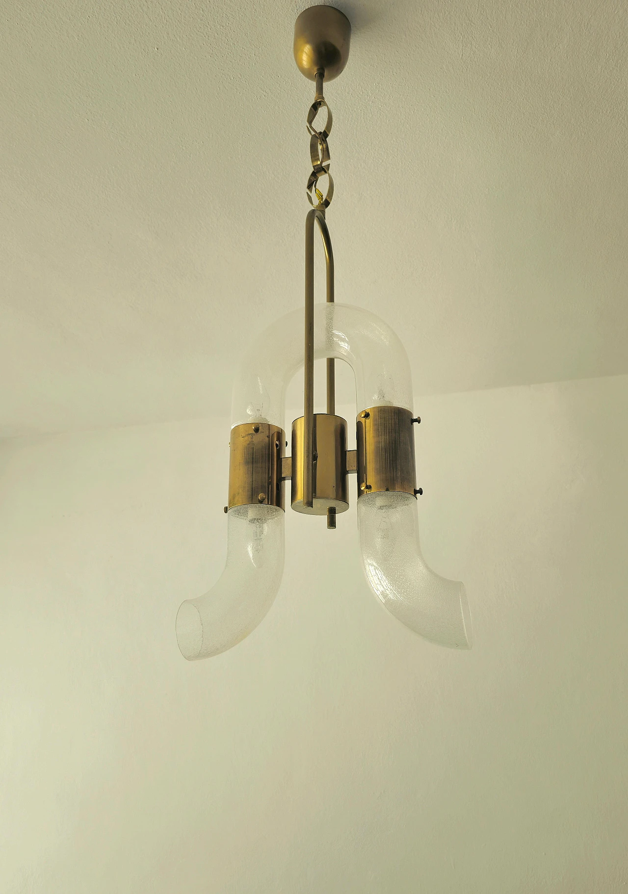 Pulegoso glass and brass chandelier by Carlo Nason, 1970s 6