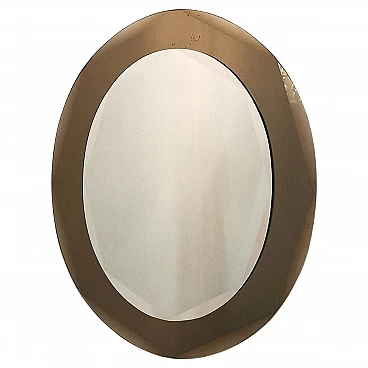 Oval smoked glass wall mirror, 1970s