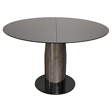 Metal and black enameled wood extendable table, 1970s