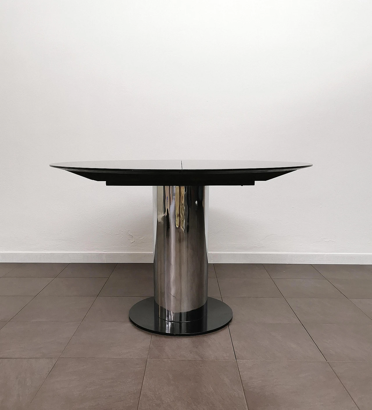 Metal and black enameled wood extendable table, 1970s 2