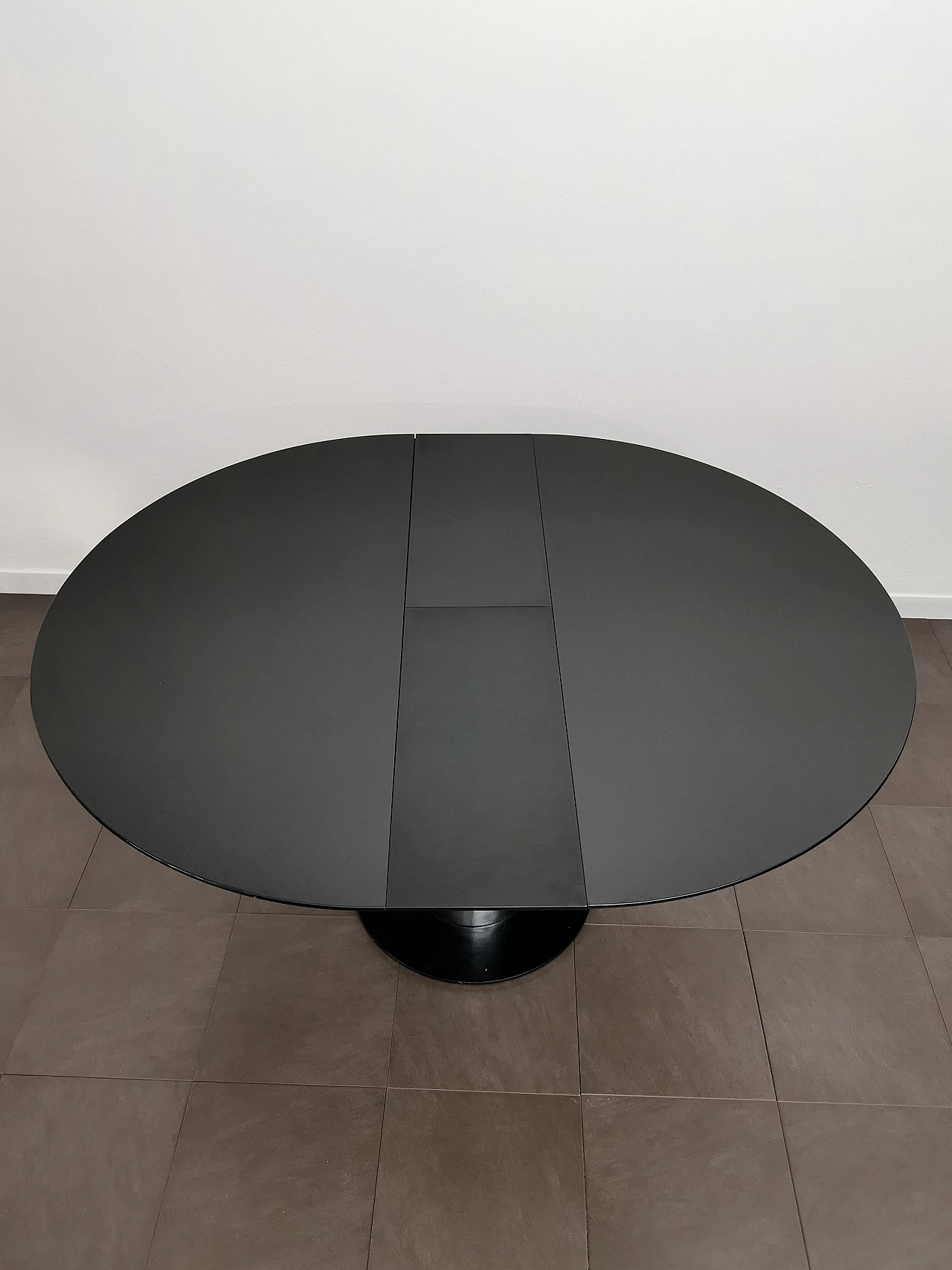 Metal and black enameled wood extendable table, 1970s 5