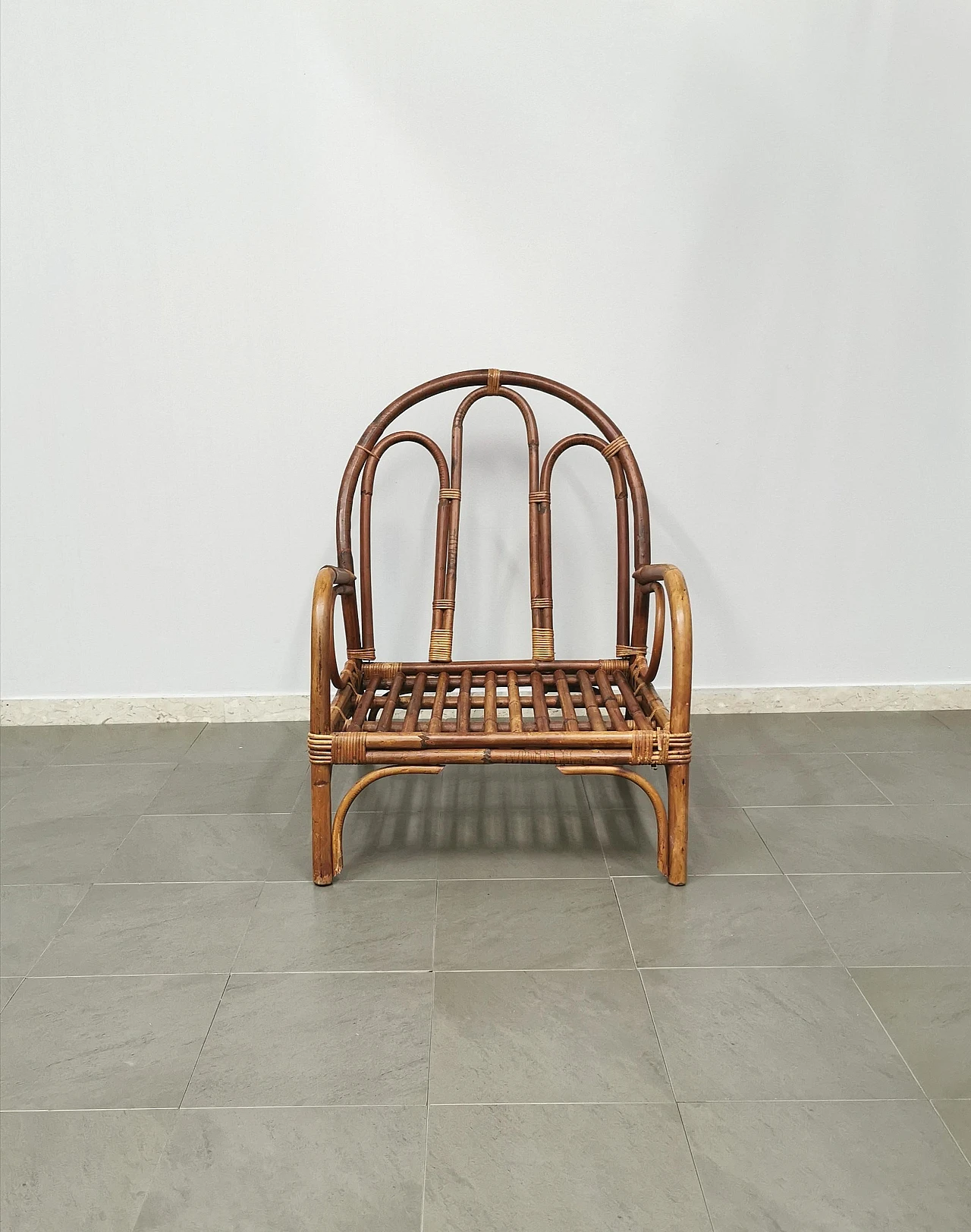 Low bamboo and rattan armchair, 1970s 2